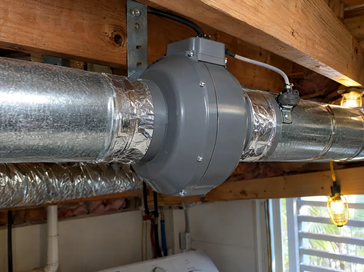 Inline dryer booster fan installed in a rigid metal dryer duct